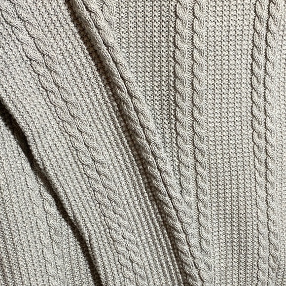 Jeanne Pierre Light Gray V-Neck Shaw Collar Cable Knit Sweater - Picture 5 of 7